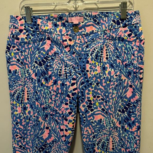 🍁 Lilly Pulitzer Kelly Skinny Ankle Pull On Skinny Pants Sz 8 Blue Pink - Picture 3 of 12